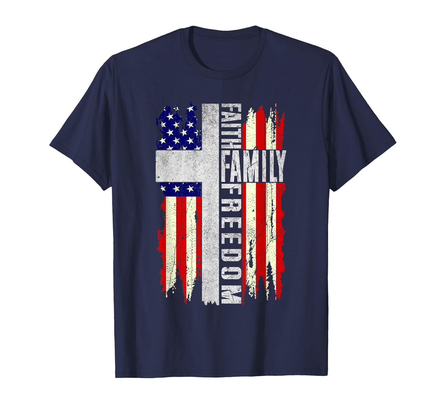 Faith Family Freedom - Patriotic Christian Vintage USA Flag T-Shirt