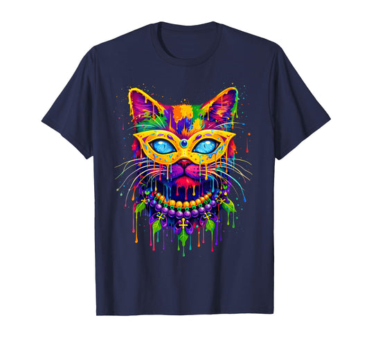 Cat Drip Mardi Gras Carnival Jester Beads Meow Kitty Pet T-Shirt