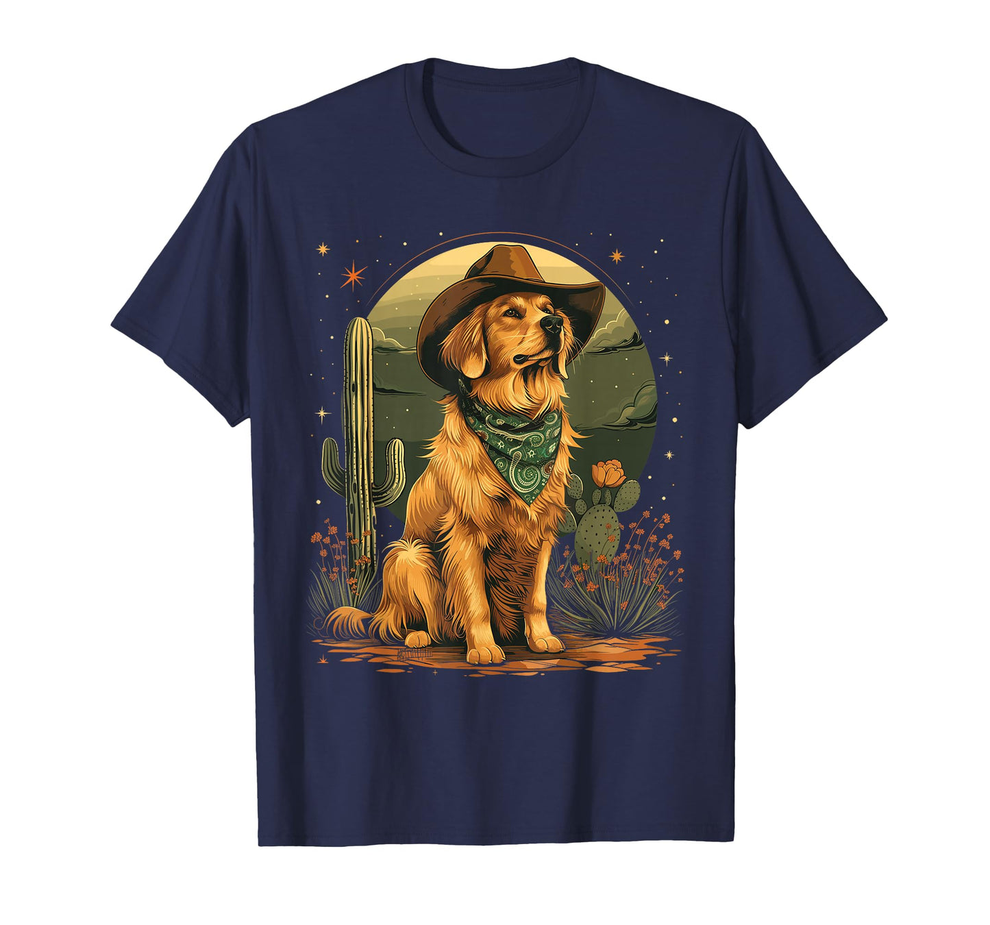 Golden Retriever Cowboy Dog Western Goldie Golden Cowboy Hat T-Shirt