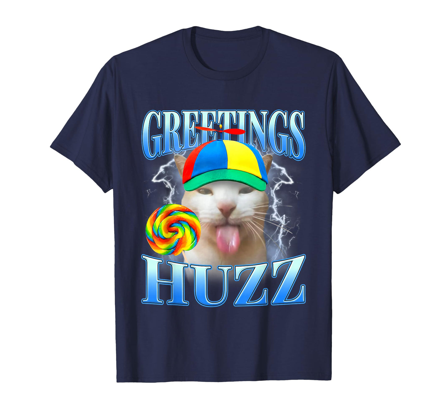Lollipop Silly Cat Meme Greetings Huzz Funny Gen Z Humor T-Shirt