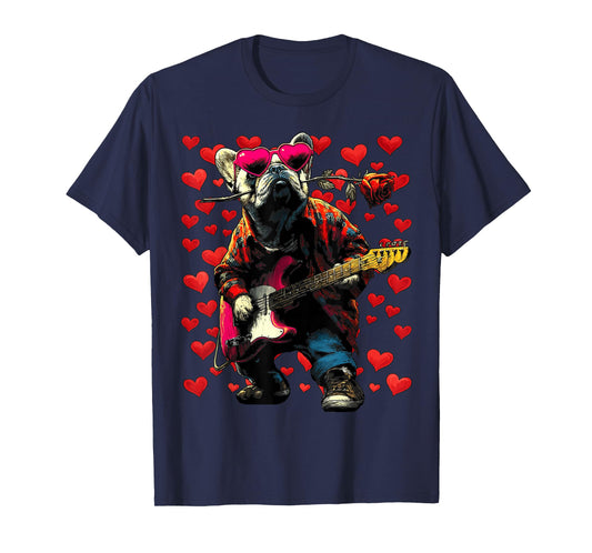French Bulldog Playing Guitar Guitarist Dog Valentine’s Day T-Shirt