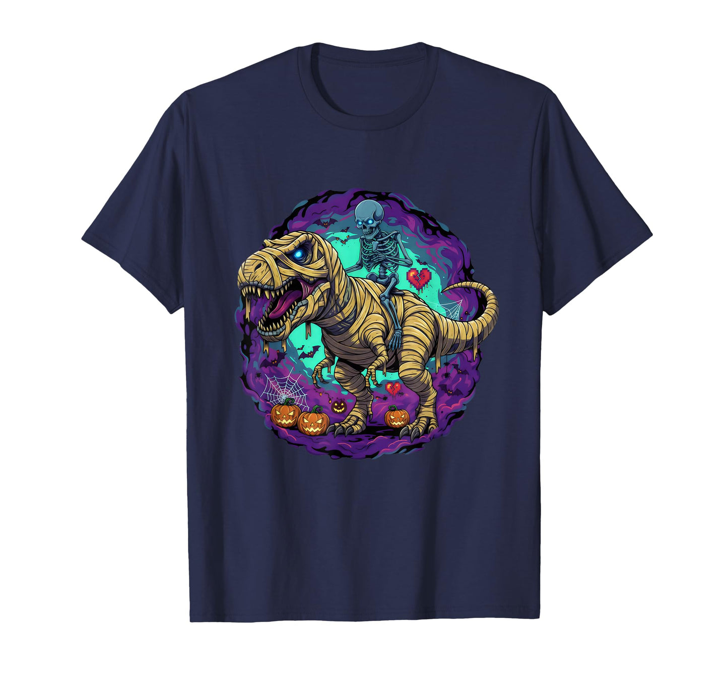 Skeleton on Dinosaur for Halloween Costume Pumpkin Candy T-Shirt