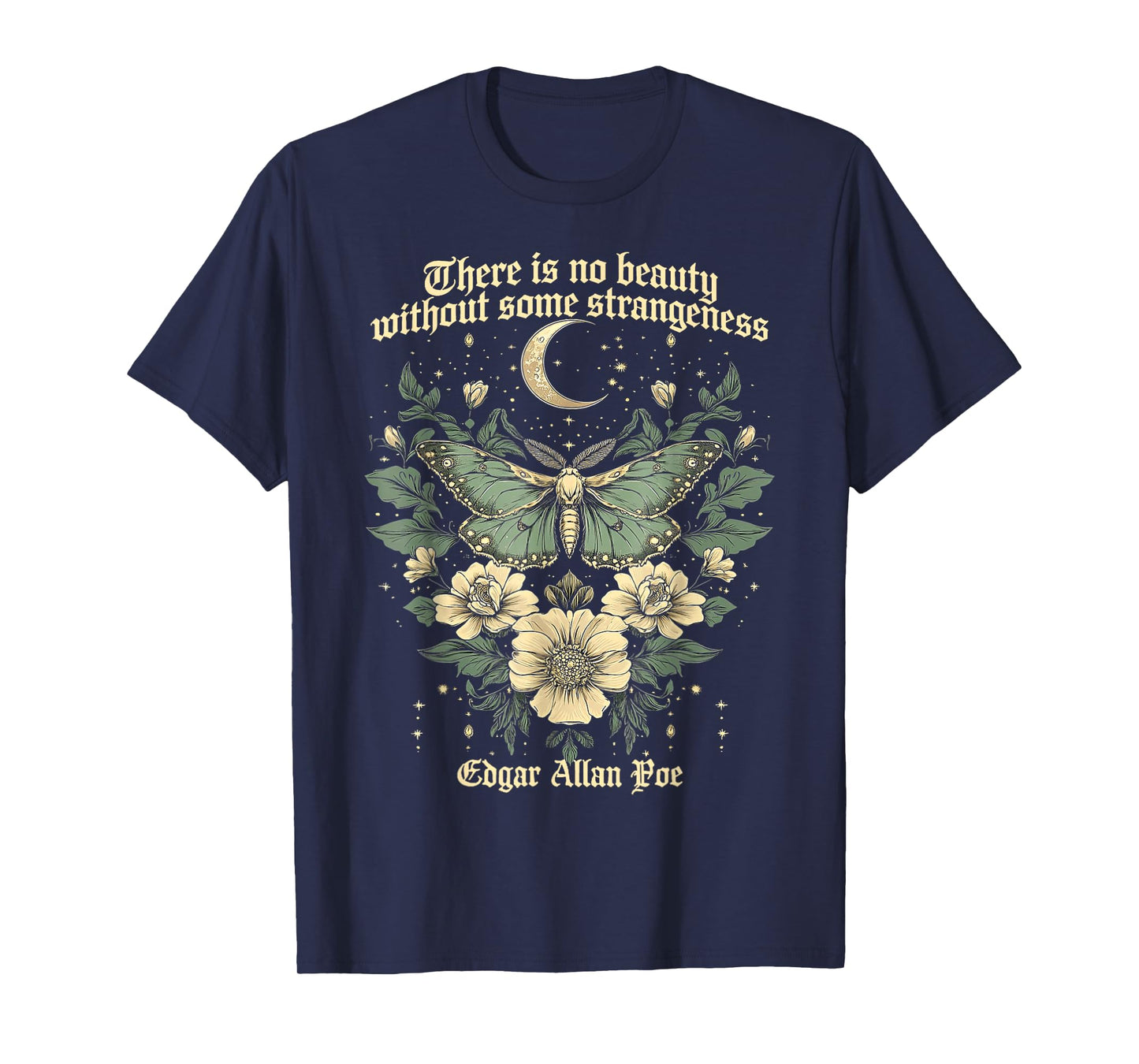 Dark Academia Aesthetic Edgar Allan Poe Moth Moon T-Shirt