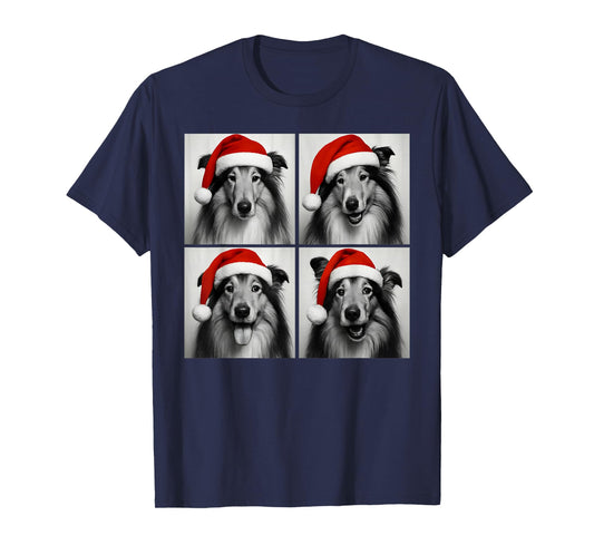 Funny Christmas Rough Collie Santa Dog Lover Photo Booth T-Shirt