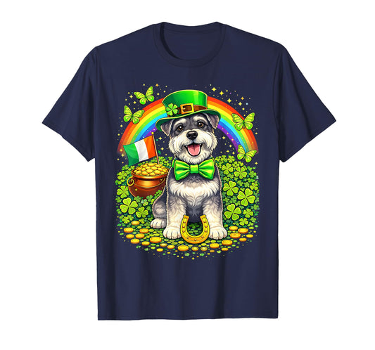 Lucky Miniature Schnauzer St Patrick’s Day Rainbow Shamrock T-Shirt