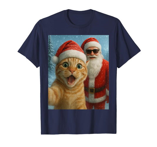 Funny Cat Selfie with Santa Claus Christmas Meme Xmas Kids T-Shirt