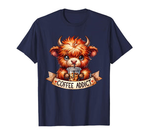 Cute Highland Cow Coffee Addict Coffee Lovers Men Women T-Shirt