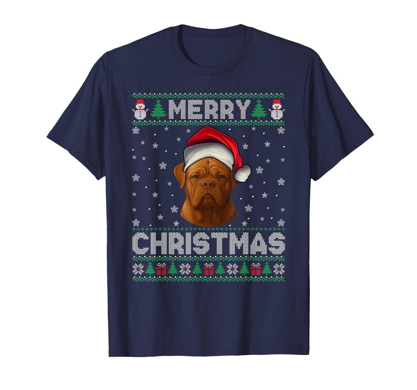 Merry Christmas 2025 Dogue De Bordeaux Santa Hat Ugly Xmas T-Shirt