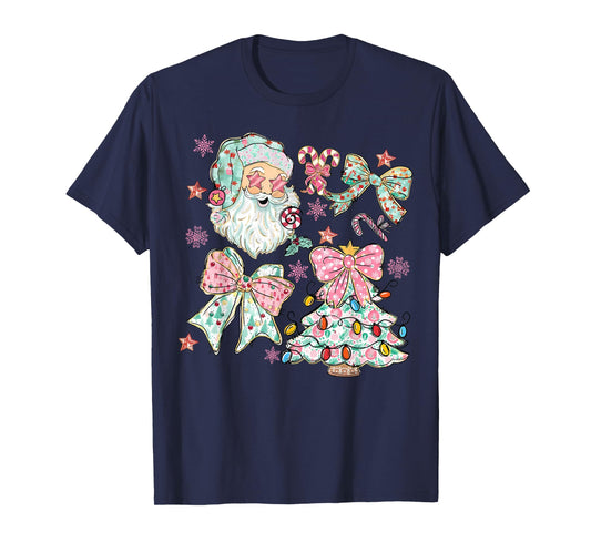 Pastel Santa Bow Christmas Tree Cute Holiday T-Shirt
