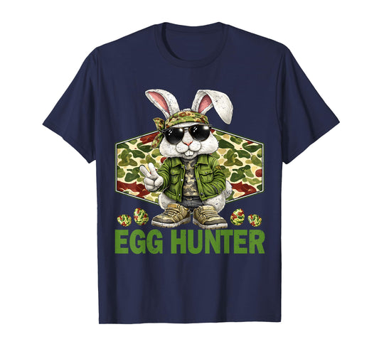 Egg Hunter Cute Rabbit Peace Sign Camo Easter Bunny Men T-Shirt