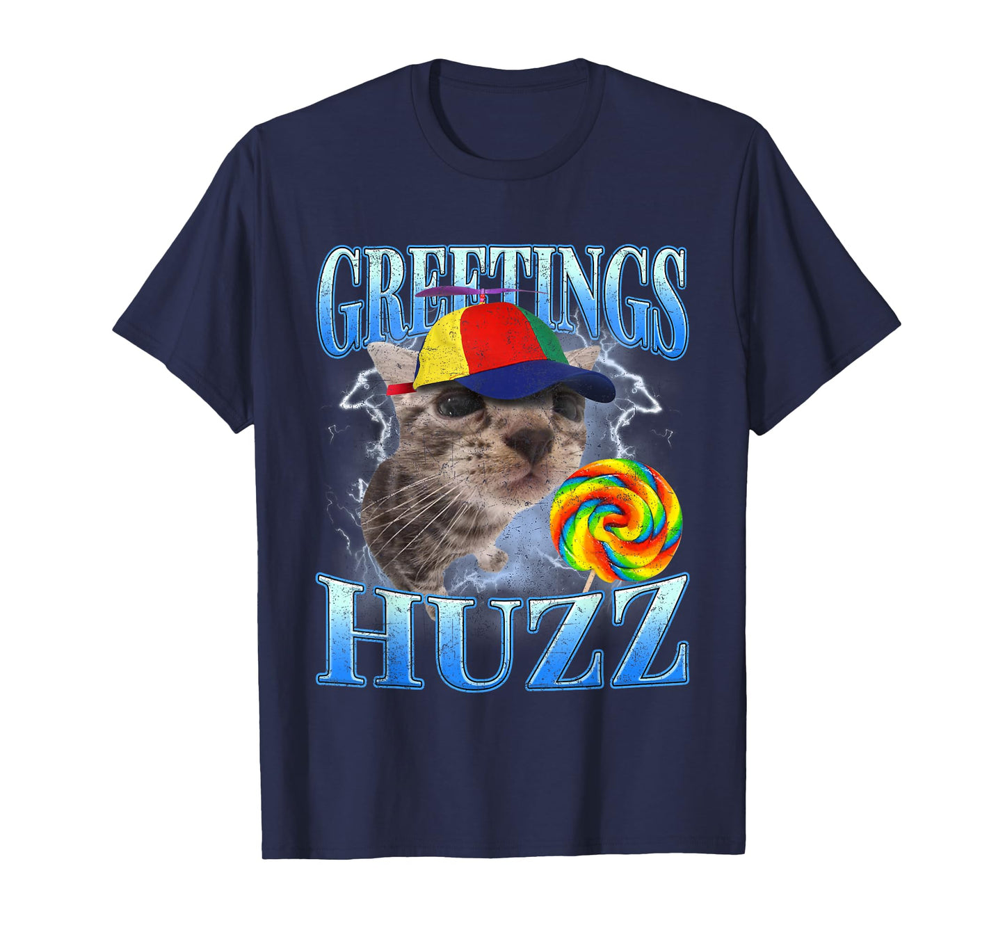 Greetings Huzz Retro Lollipop Cat Meme Funny Gen Z Alpha T-Shirt