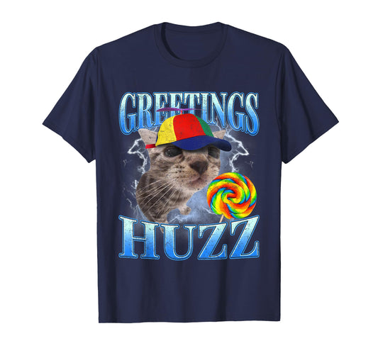 Greetings Huzz Retro Lollipop Cat Meme Funny Gen Z Alpha T-Shirt
