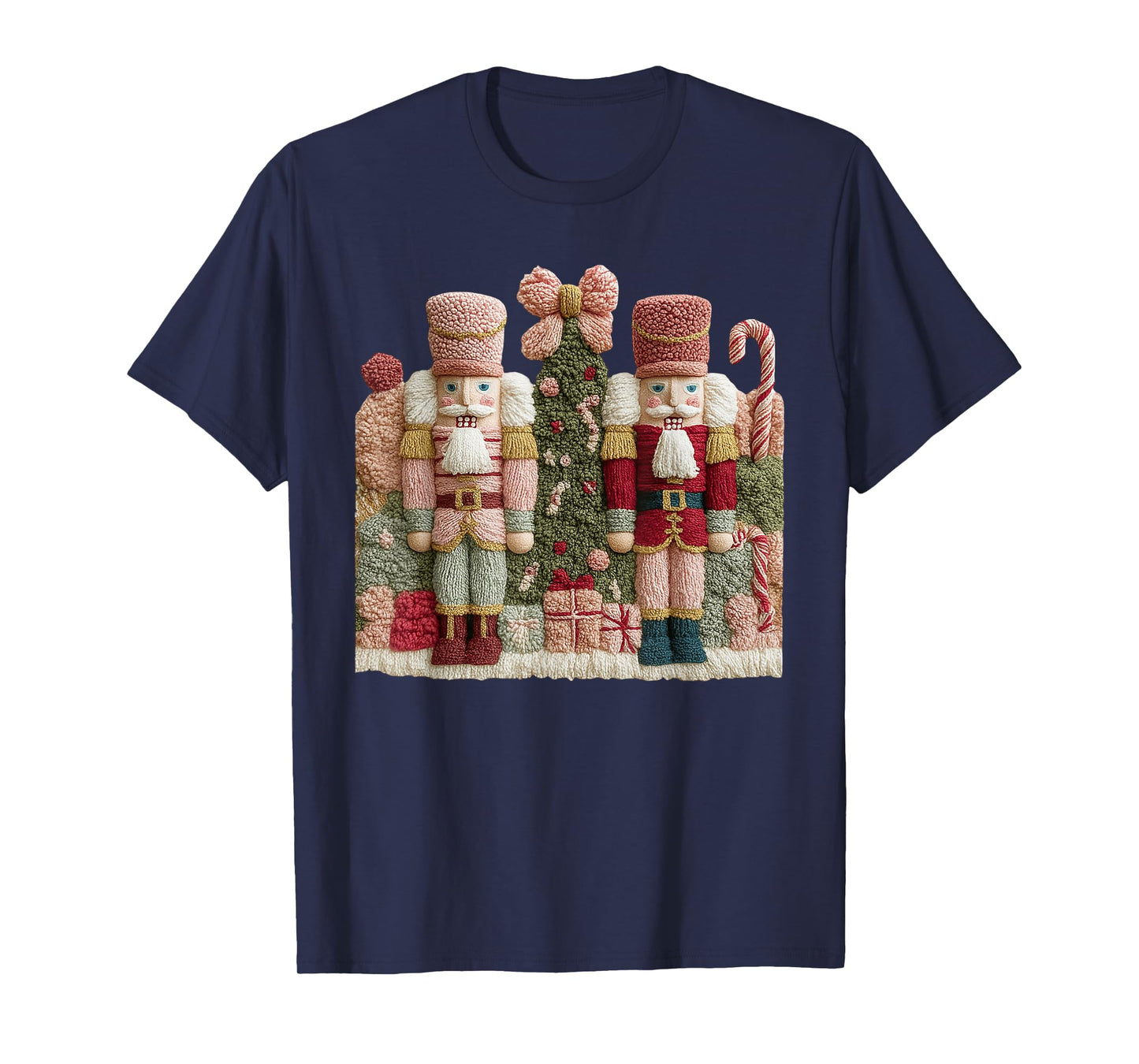 Coquette Christmas Tree Pink Nutcrackers Faux Yarn Crochet T-Shirt