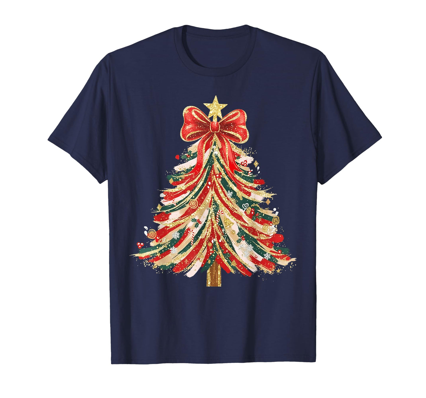 Christmas Tree Xmas Coquette Bow Women Holiday Girly Outfit T-Shirt