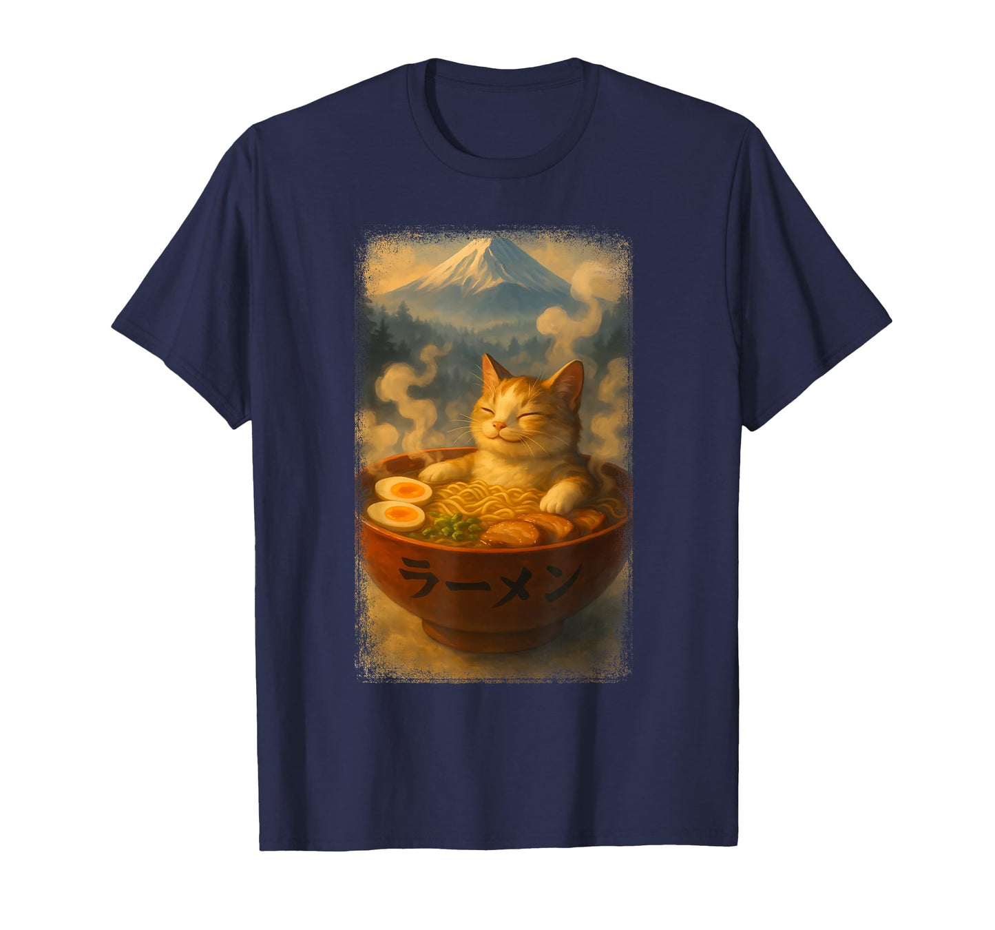Cute Noodle Bowl Beside Mountain Kawaii Japanese Ramen Cat T-Shirt