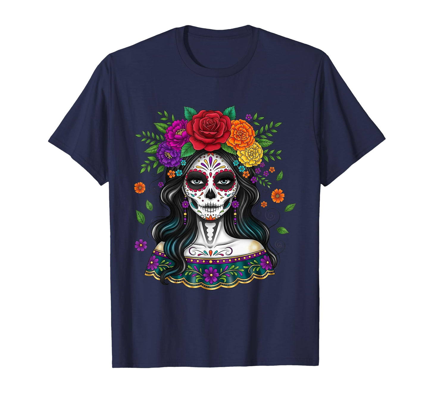 De Los Muertos La Catrina Day of The Dead Women Sugar Skull T-Shirt