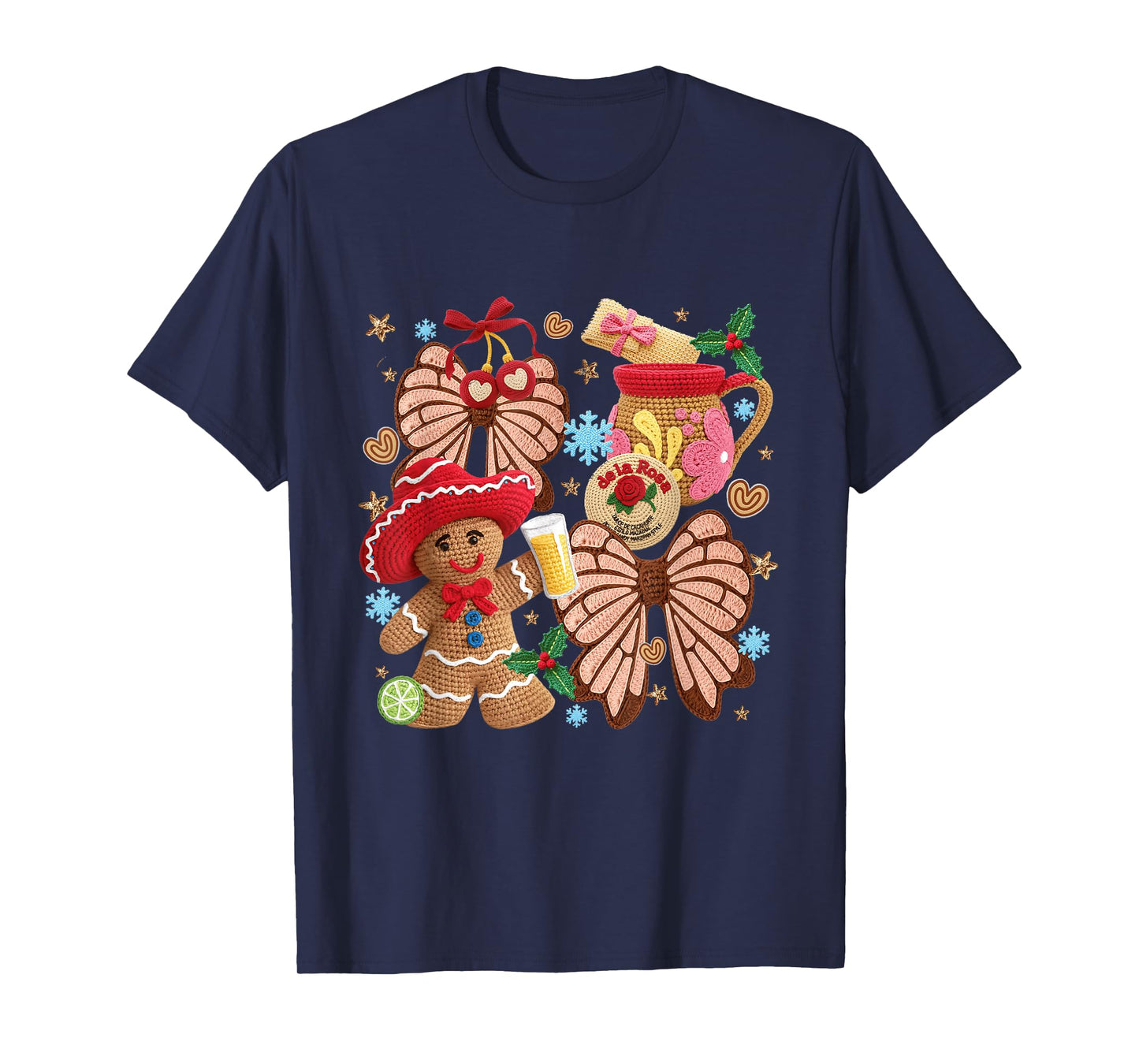Mexican Gingerbread Retro Conchas Faux Yarn Christmas T-Shirt