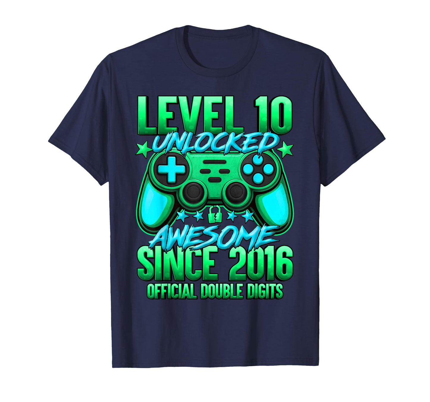 Official Double Digits Level 10 Unlocked 10th Birthday Boy T-Shirt