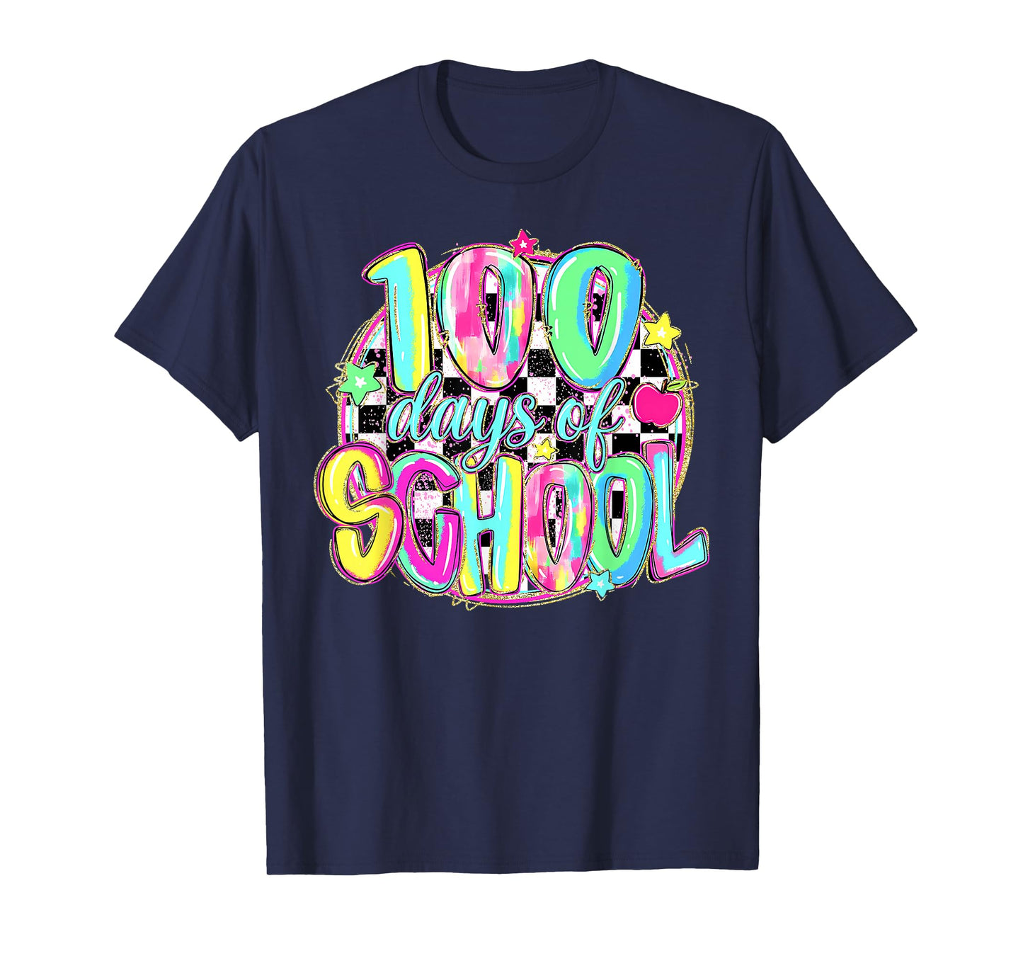 100 Days of School Funny Retro Checkered Circle Meme Student T-Shirt