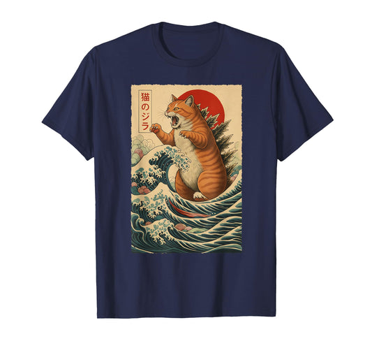 Vintage Catzilla Orange Tabby Cat Lover Funny Japanese Art T-Shirt