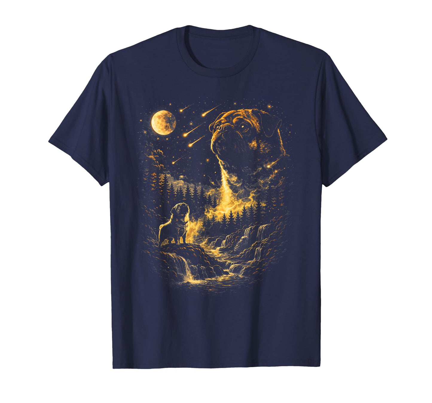 Funny Pug Howling to The Moon Vintage 90s Moon Animals T-Shirt