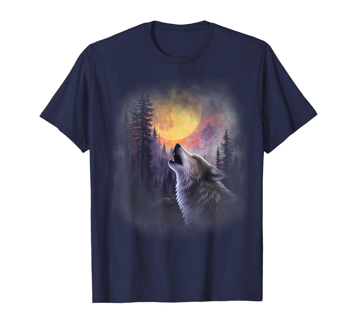 Wolf Howling Moon Forest Nature Wildlife Animal Lovers T-Shirt