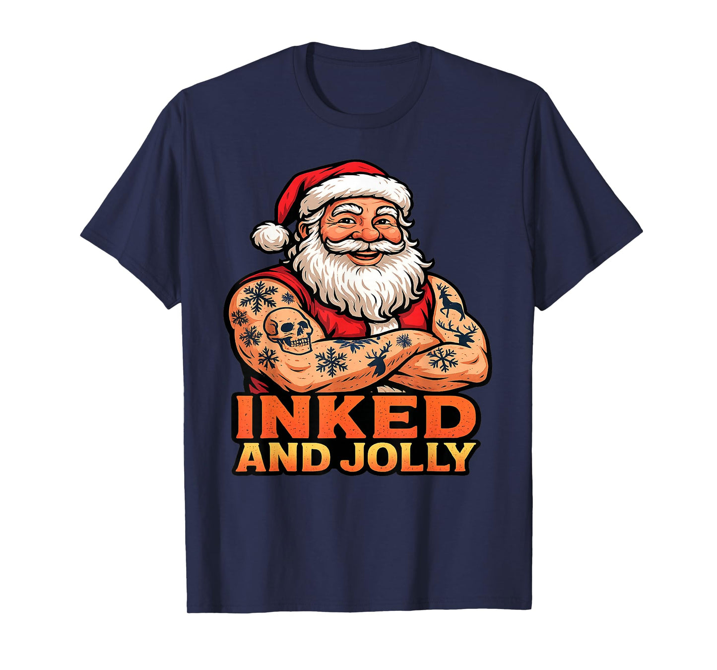 Inked and Jolly Funny Tattooed Santa Christmas Tattoo T-Shirt