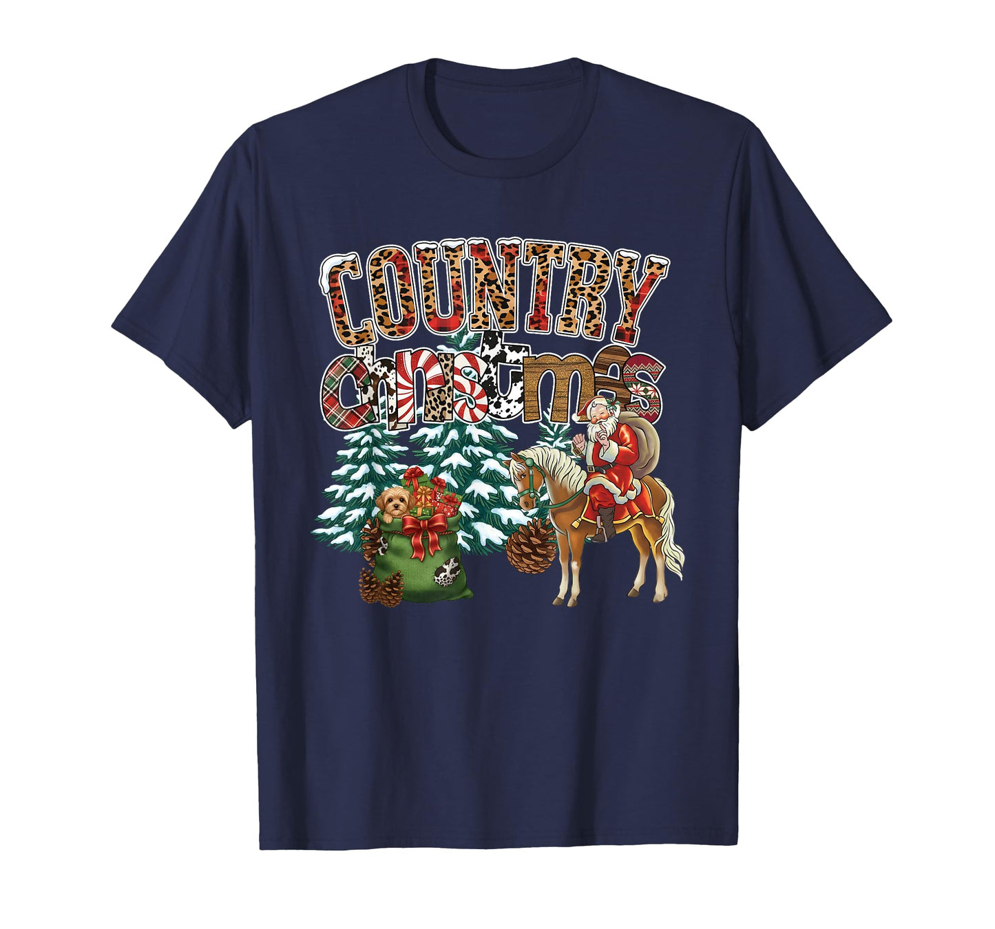 Country Christmas Santa Horse Western Holiday Men Women T-Shirt