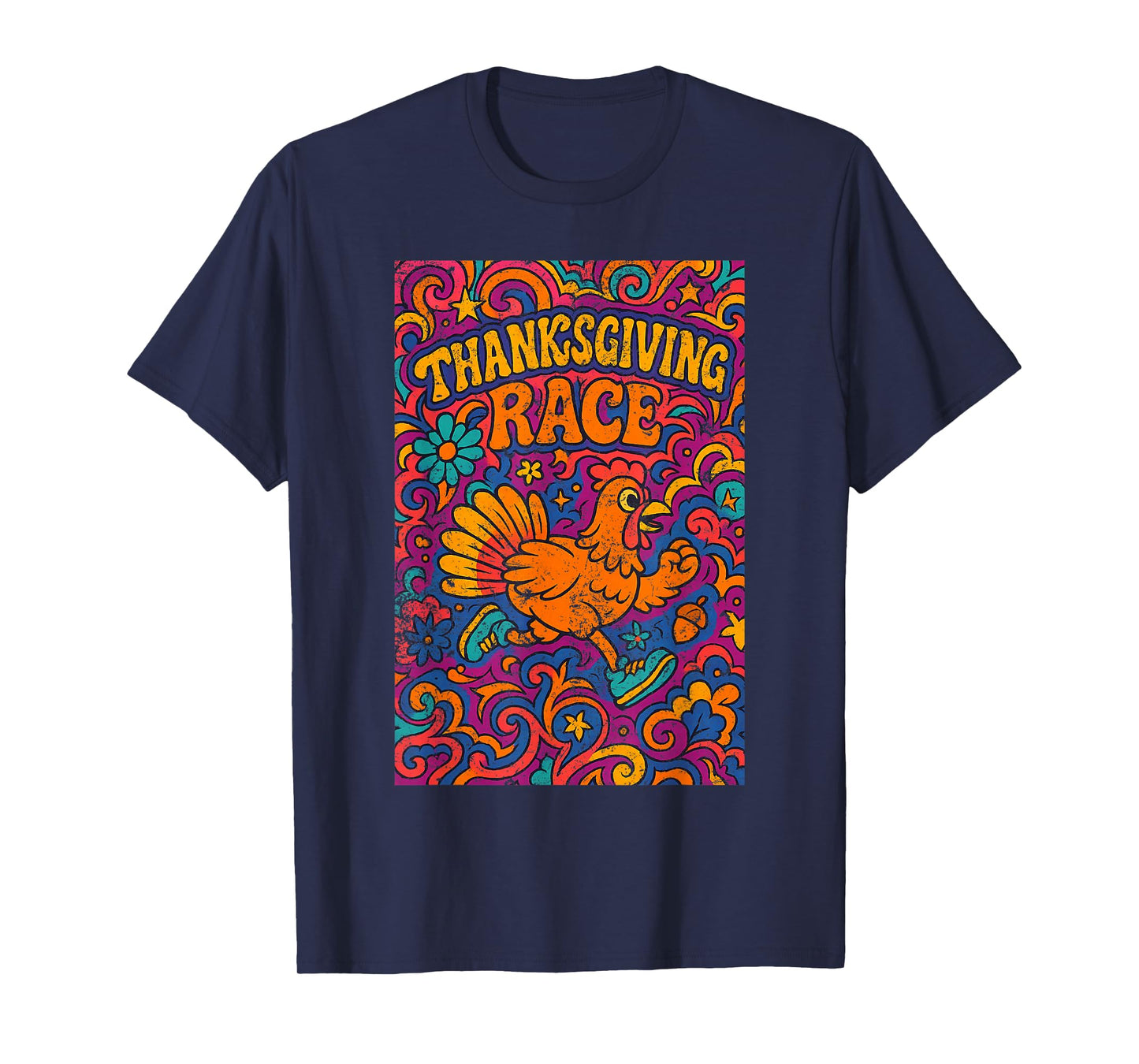 Thanksgiving Day Turkey Trot Cute Retro Psychedelic Style T-Shirt