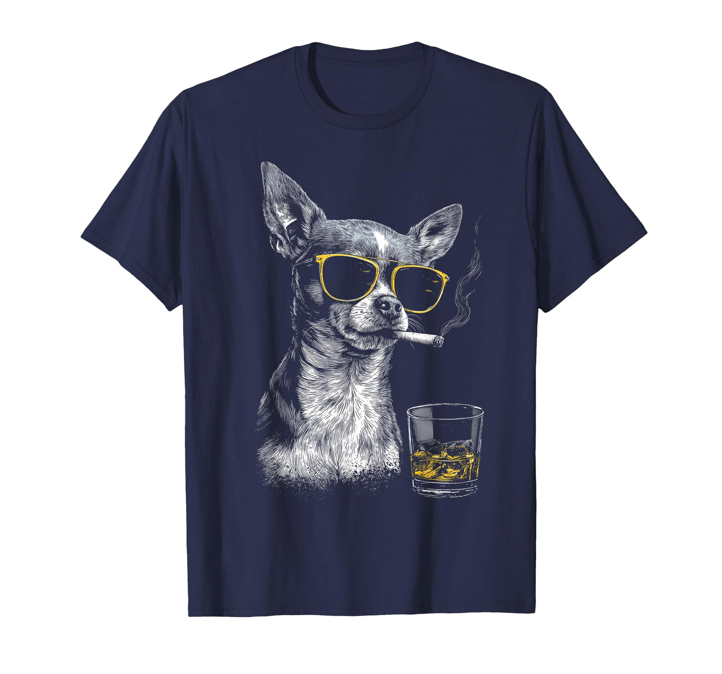 Chihuahua Smoking Cigarette Whisky Lover Funny Dog T-Shirt