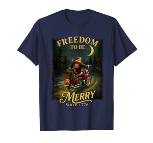 Vintage Patriotic Christmas Santa Riding Motorcycle T-Shirt