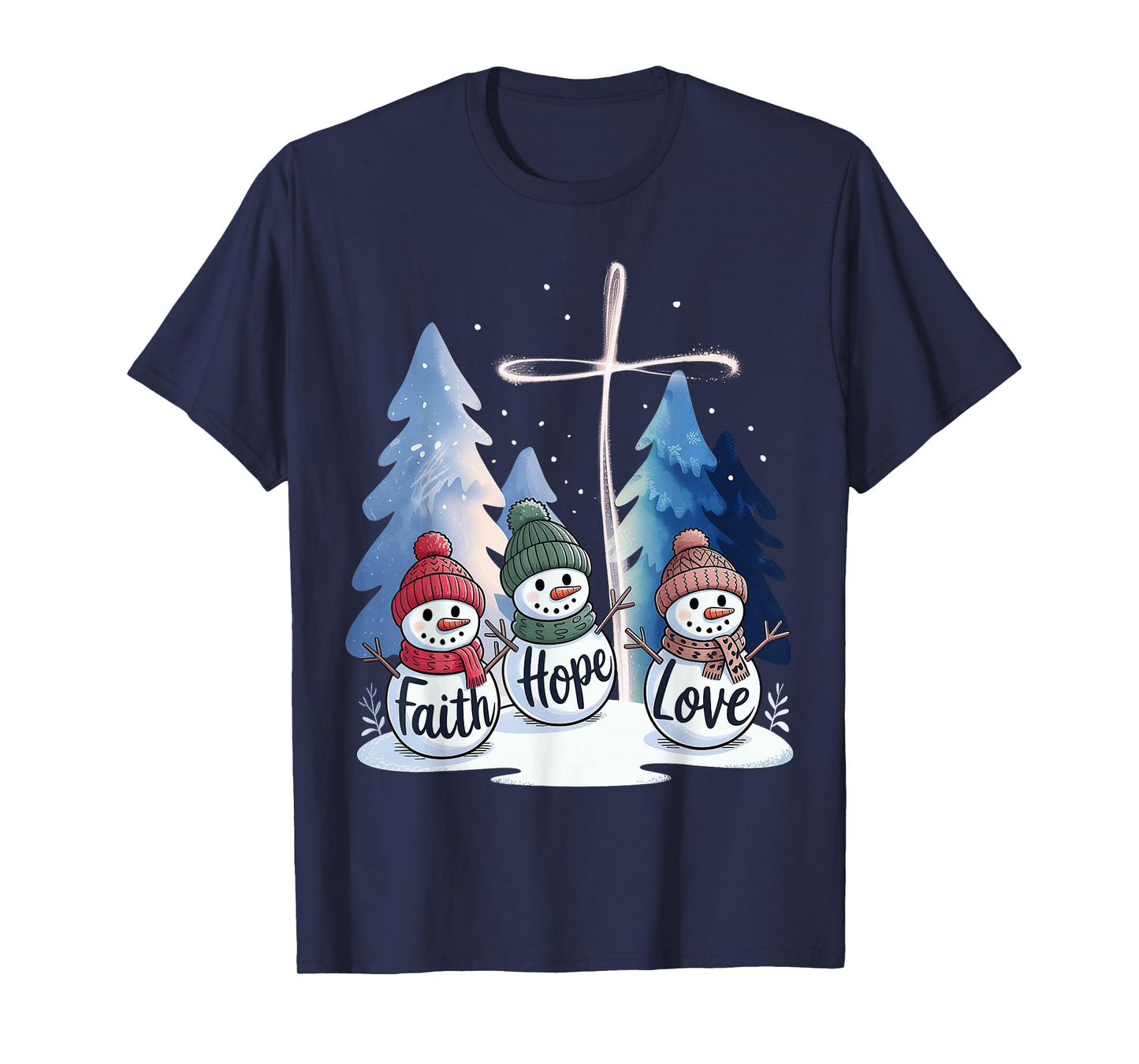 Jesus Faith Hope Love Snowman Merry T-Shirt