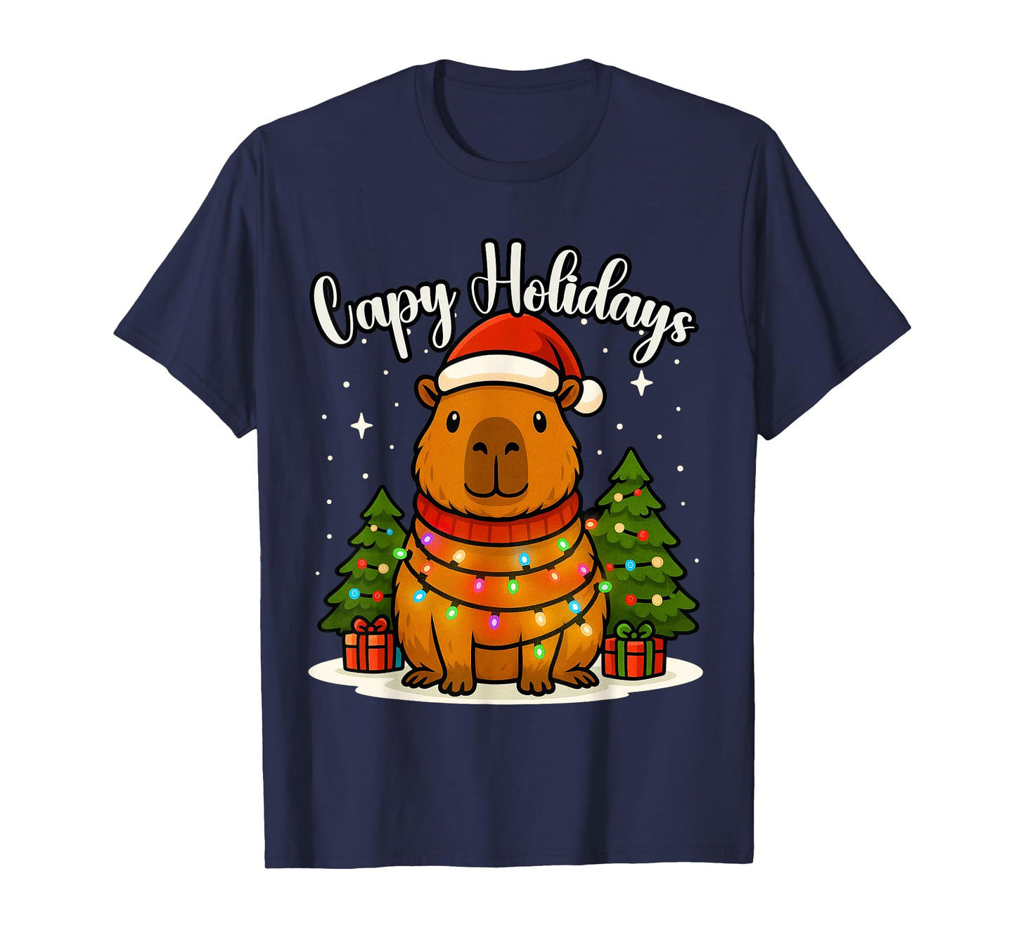 Capy Holidays Capybara Santa Hat Xmas Lights Men Women Kids T-Shirt