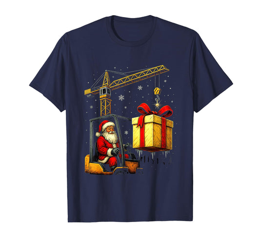 Santa Crane Christmas Builder Funny Holiday Heavy Equipment T-Shirt