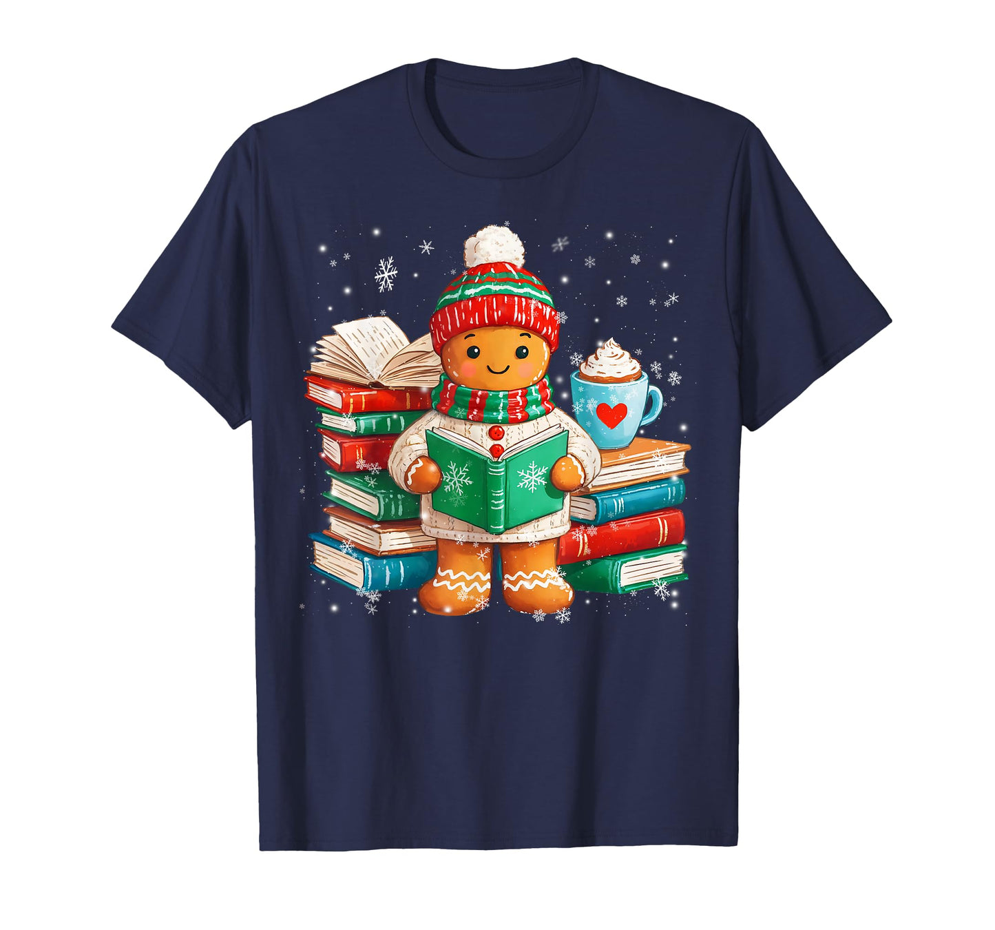 Gingerbread Reading Book Christmas Bookworm Librarian Xmas T-Shirt