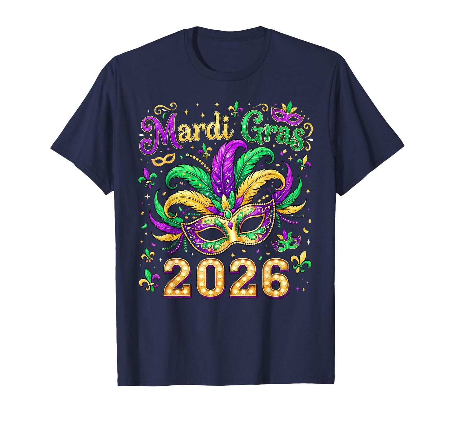 Mardi Gras Mask Parade 2026 New Orleans Men Women Kids T-Shirt