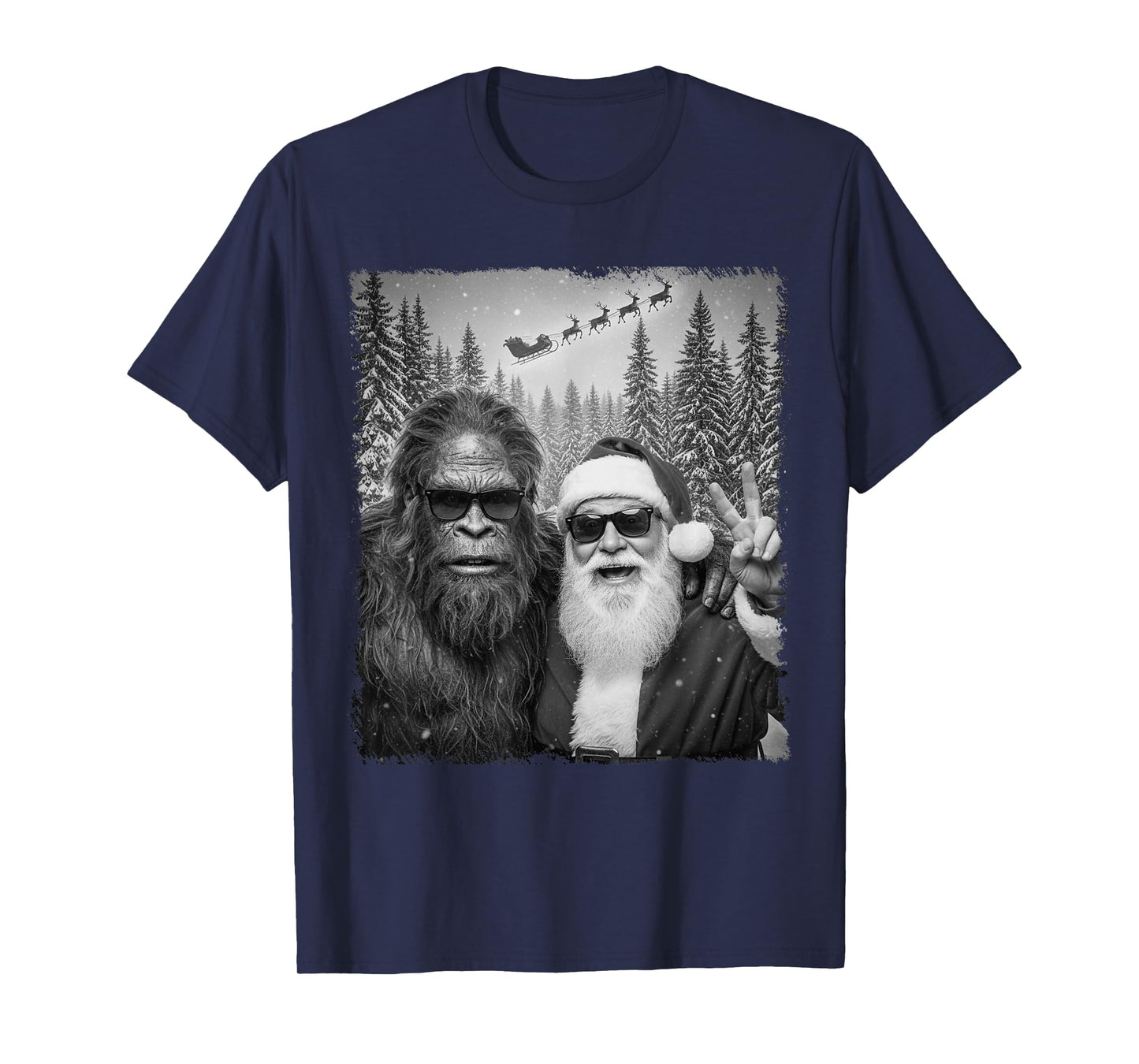 Funny Sasquatch Meme Cool Selfie with Santa Christmas Xmas T-Shirt