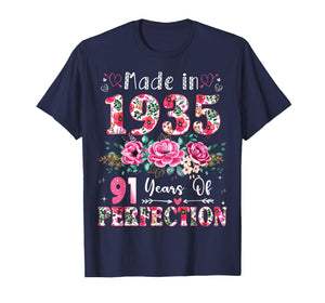 91 Year Old Made in 1935 Floral 91th Birthday Women T-Shirt