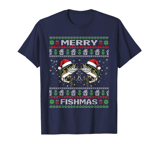 Merry Fishmas Bass Fish Fishing Christmas Ugly Sweater Xmas T-Shirt