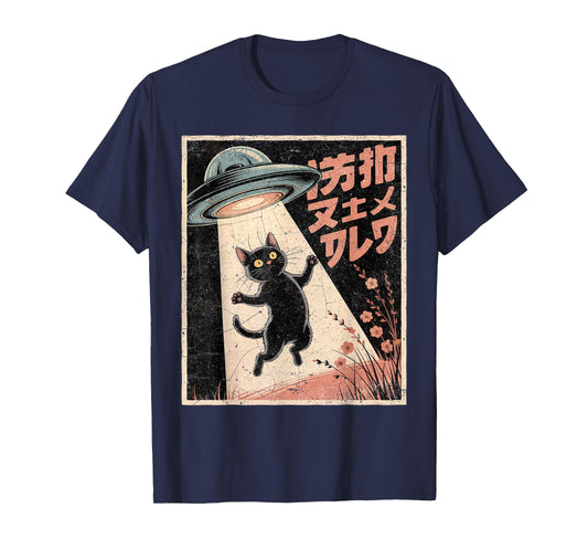 Anime Cat UFO Alien Funny Japanese Graphic T-Shirt