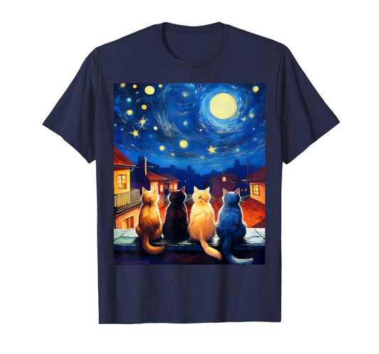 Cute Cats Night Art Parody Pet Lover T-Shirt
