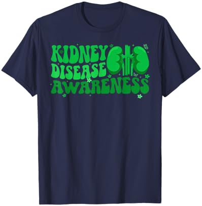 Groovy Kidney Disease Awareness Month Kidney Disease Warrior T-Shirt - T-Shirt | Navy