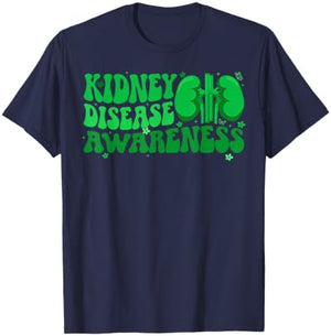 Groovy Kidney Disease Awareness Month Kidney Disease Warrior T-Shirt - T-Shirt | Navy