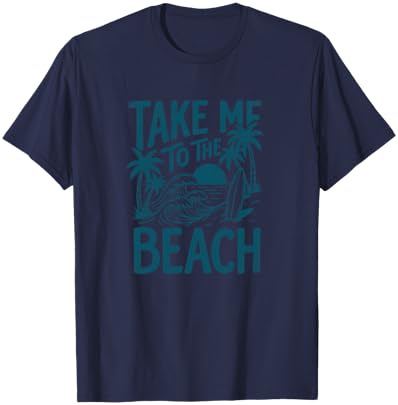 Take Me to The Beach Palm Tree Surf Sunset Retro Vacation T-Shirt - T-Shirt | Navy