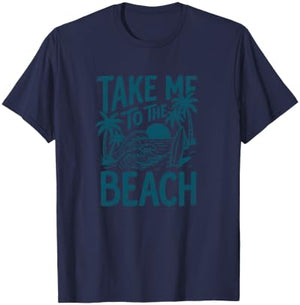 Take Me to The Beach Palm Tree Surf Sunset Retro Vacation T-Shirt - T-Shirt | Navy