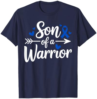 Son of a Warrior Colon Cancer Awareness Blue Ribbon Support T-Shirt - T-Shirt | Navy