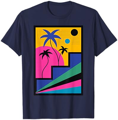 Retro Geometric 80s Memphis Style T-Shirt - T-Shirt | Navy