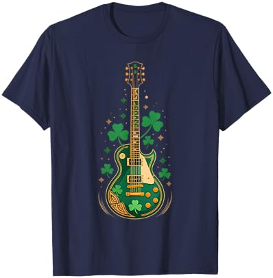 Electric Guitar Shamrock St Patrick's Day Bass Guitarist T-Shirt - T-Shirt | Navy