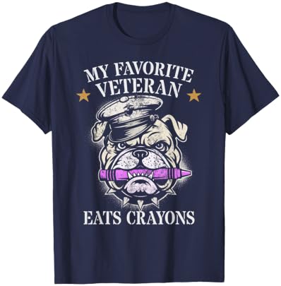 Cute My Favorite Veteran EATS Crayons Squad Military Corps T-Shirt - T-Shirt | Navy