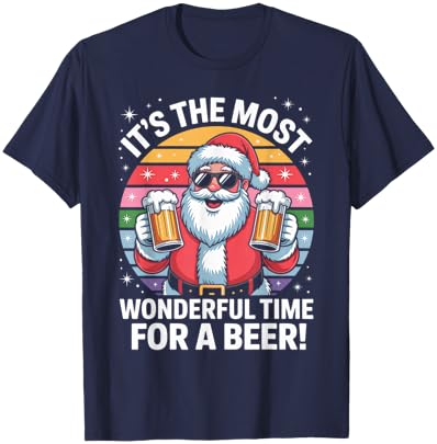 Funny Time for a Beer Santa Christmas T-Shirt - T-Shirt | Navy